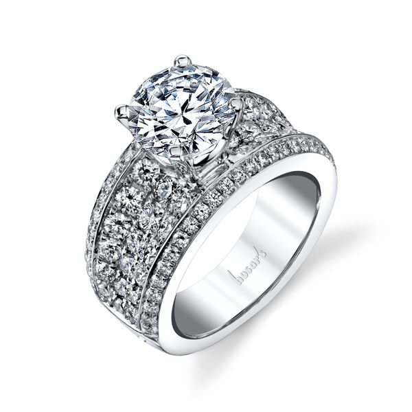 14Kt White Gold Concave Pave Set Diamond Ring
