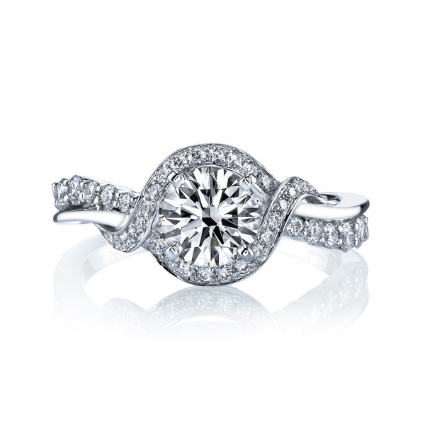 14Kt White Gold Twisted Halo Engagement Ring