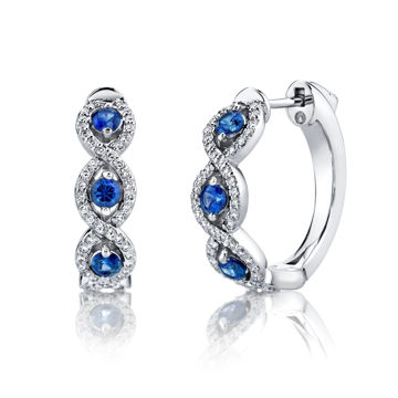 14kt White Gold Natural Sapphire and Diamond Hoop Earrings