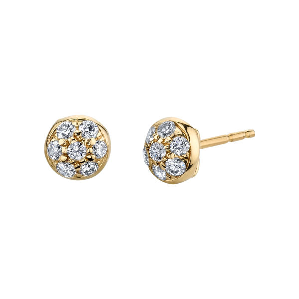 14kt Yellow Domed Diamond Cluster Stud Earrings
