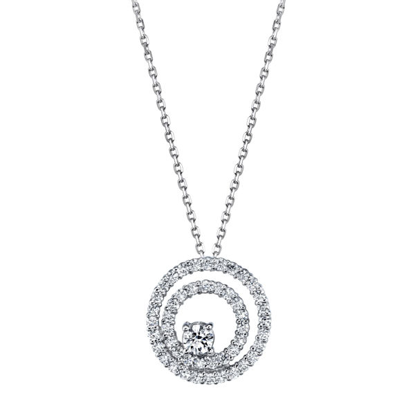 14kt White Gold Double Diamond Circle with Diamond Accent