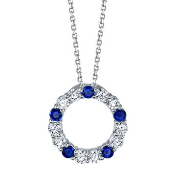 14kt White Gold Blue Sapphire and Diamond Circle Pendant