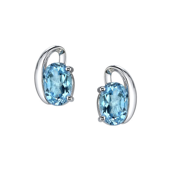 Picture of 14Kt White Gold Swirl Design Oval Blue Topaz Stud Earrings