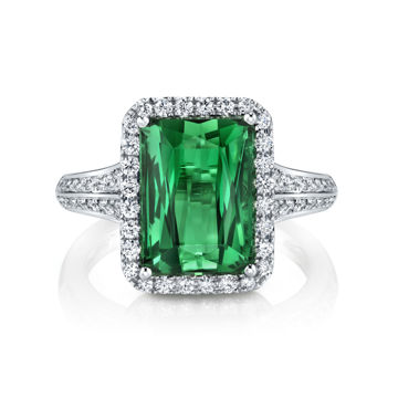 18kt White Gold Exquisite Green Tourmaline and Diamond Ring