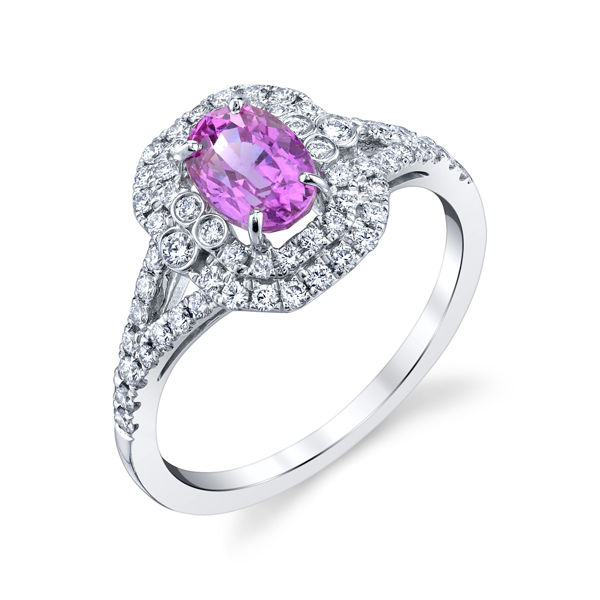 14kt White Gold Natural Pink Sapphire Double Halo Ring