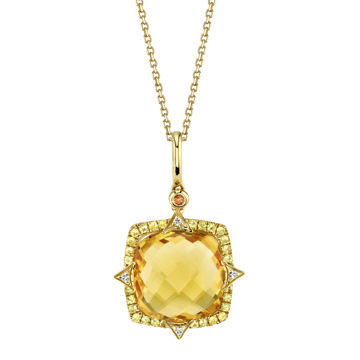14kt Yellow Gold Citrine and Yellow Sapphire Halo Pendant