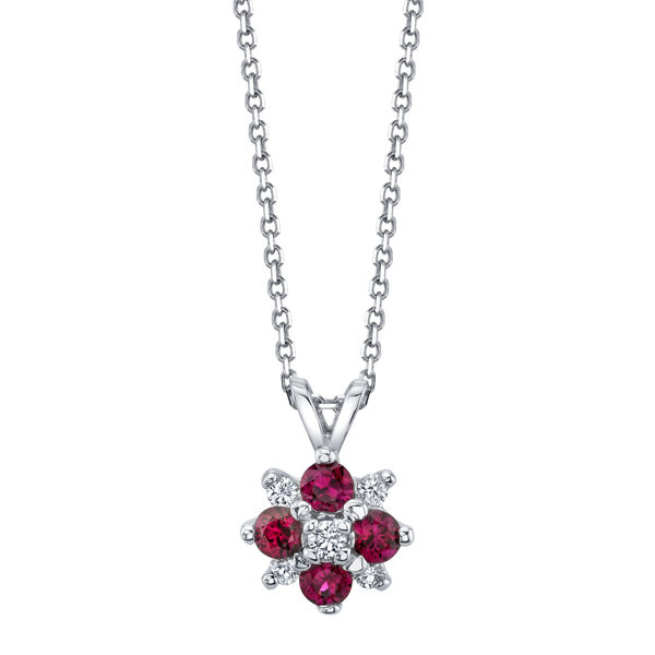 14kt White Gold Natural Ruby and Diamond Cluster Pendant