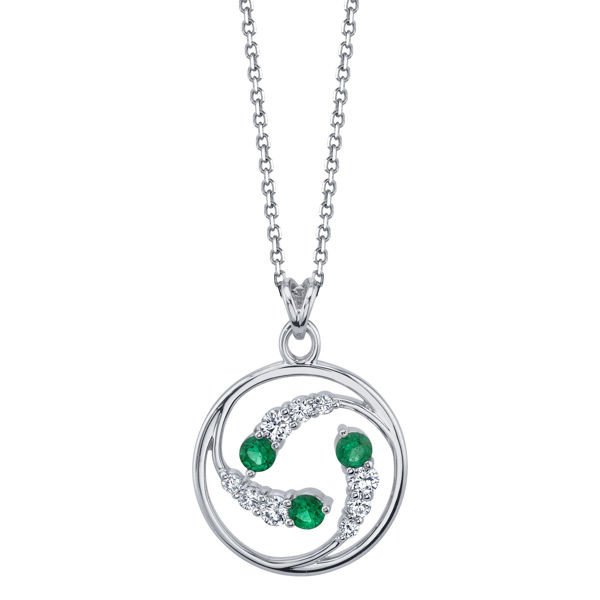14kt White Gold Natural Emerald and Diamond Circle Pendant