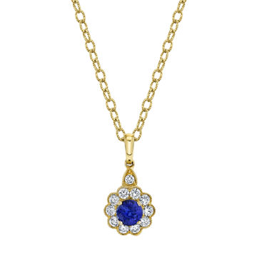 14kt Yellow Gold Natural Sapphire and Diamond Halo Pendant