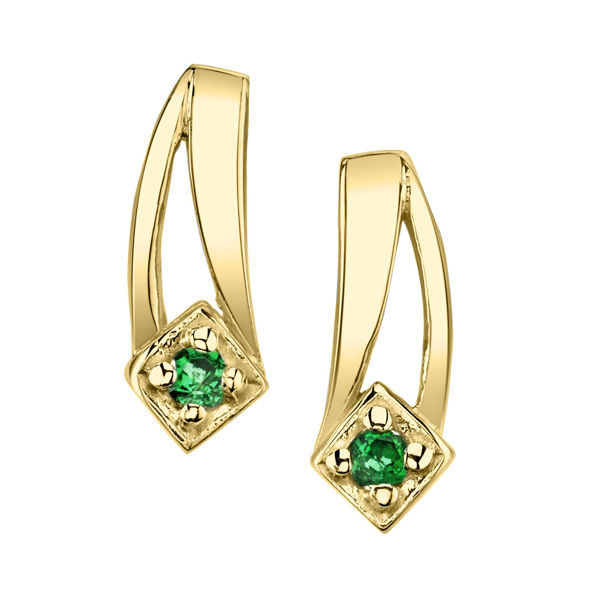 14kt Yellow Gold Double Swoosh Emerald Earrings
