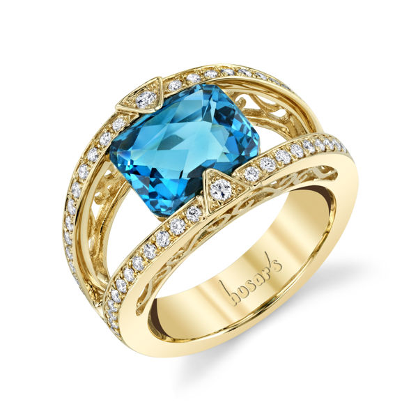14kt Yellow Gold Glittering London Blue Topaz and Diamond Ring