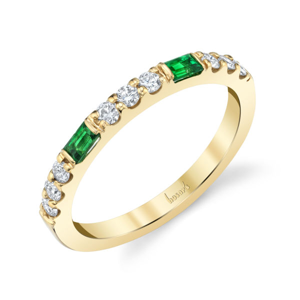 14kt Yellow Gold Baguette Emerald and Round Diamond Stackable Band