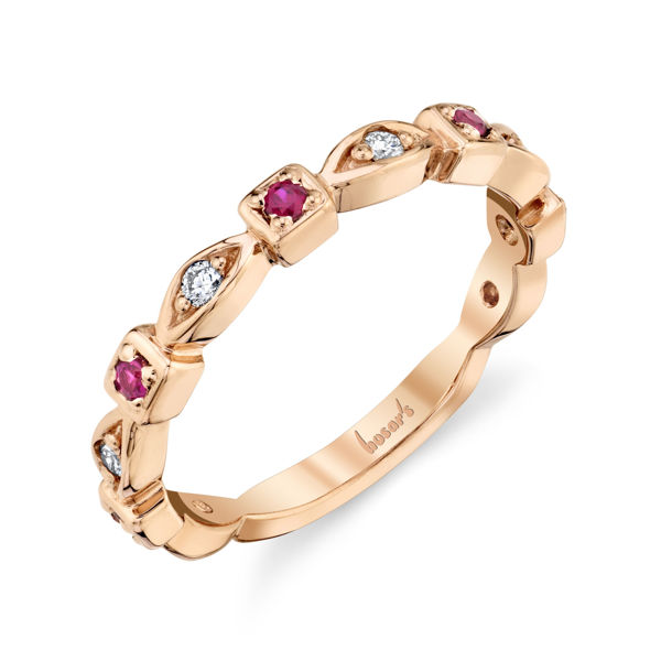 14kt Rose Gold Natural Ruby and Diamond Stackable Band
