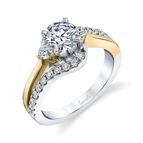 14kt White and Yellow Gold Bypass Three Stone Engagement Ring