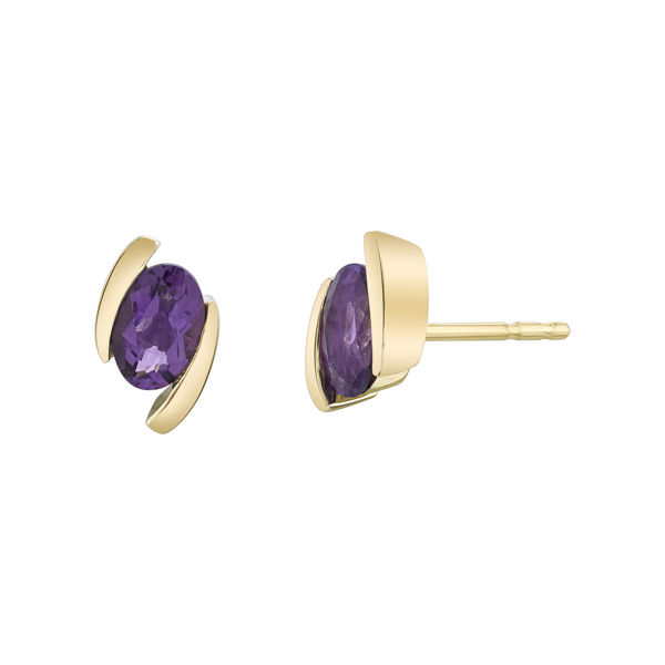 14kt Yellow Gold Simple Bypass Style Amethyst Earrings