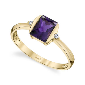 14kt Yellow Gold Emerald Cut Amethyst and Diamond Ring