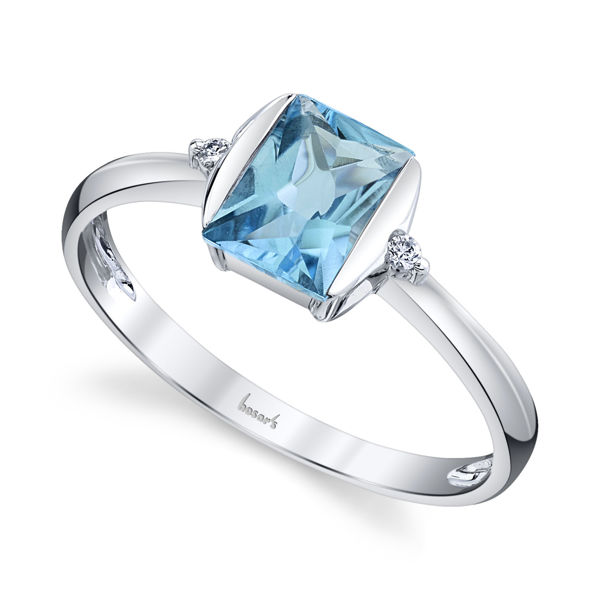 14kt White Gold Emerald Cut Blue Topaz and Diamond Ring