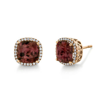 14kt Rose Gold Spice Zircon and Diamond Halo Stud Earrings
