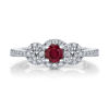 14kt White Gold Natural Ruby and Diamond Three Stone Halo Ring