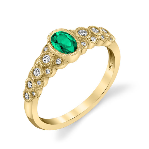 14kt Yellow Gold Bezel Set Emerald and Diamond Ring