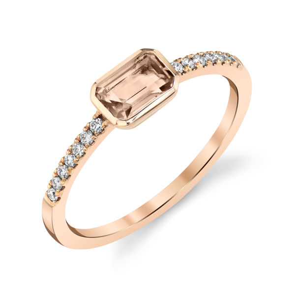 14kt Rose Gold Bezel Set Emerald Cut Morganite Stackable Ring
