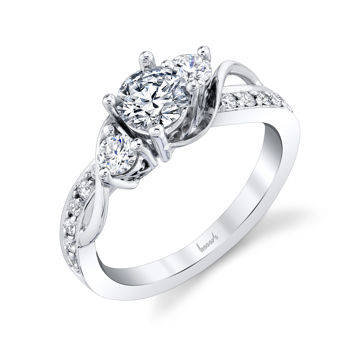 14kt White Gold Vine-Inspired Three Stone Engagement Ring