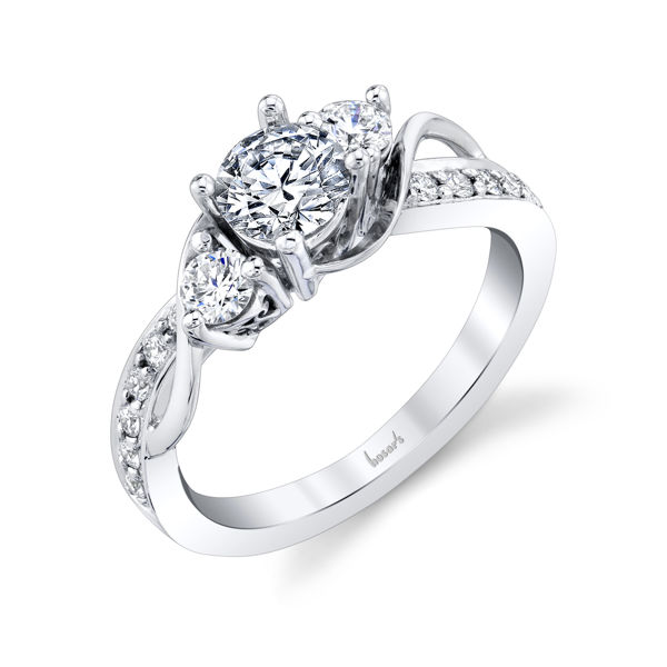14kt White Gold Vine-Inspired Three Stone Engagement Ring