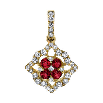 14kt Yellow Gold Venetian Inspired Natural Ruby and Diamond Pendant