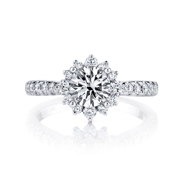 14kt White Gold Starburst Floral Diamond Halo Engagement Ring