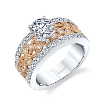 14kt White and Rose Gold Vintage Diamond Floral Engagement Ring