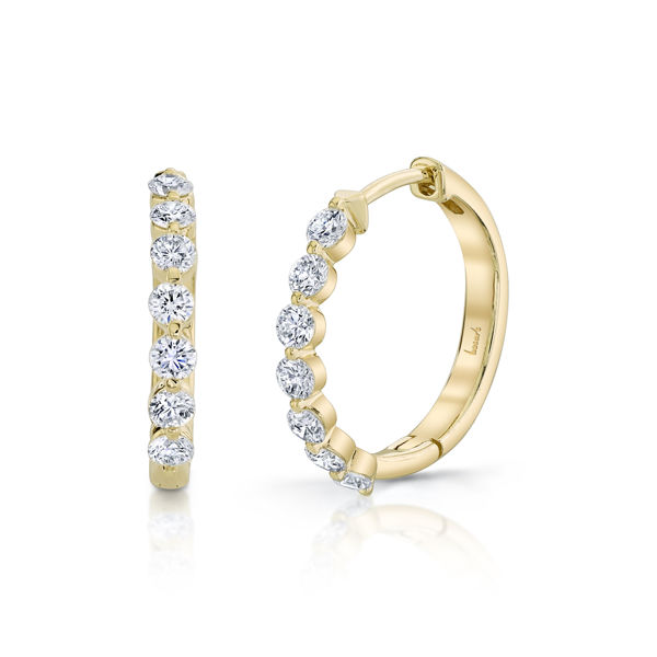 14kt Yellow Gold Shared Prong Diamond Hinged Hoops