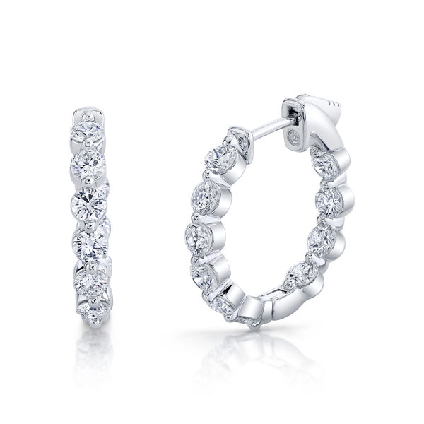 14kt White Gold Innovative Inside Out Diamond Locking Hoops