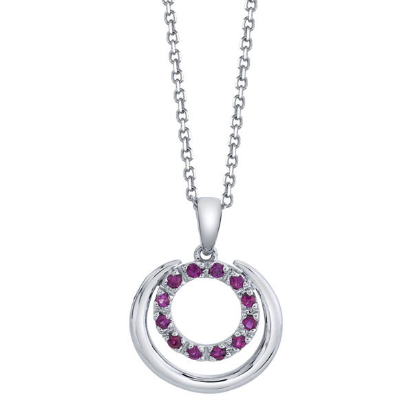 14kt White Gold Double Circle Natural Ruby Pendant