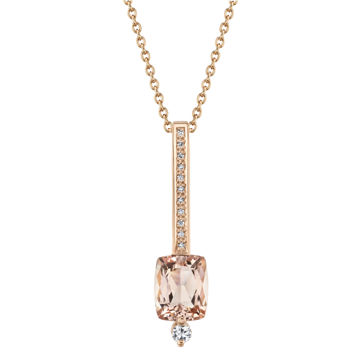 14kt Rose Gold Morganite and Diamond Blushing Bar Pendant