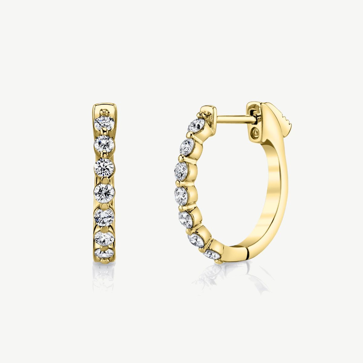 Picture of 14K Gold Oval-Shaped Diamond Hoop Earrings with Shared Prong Set Stones