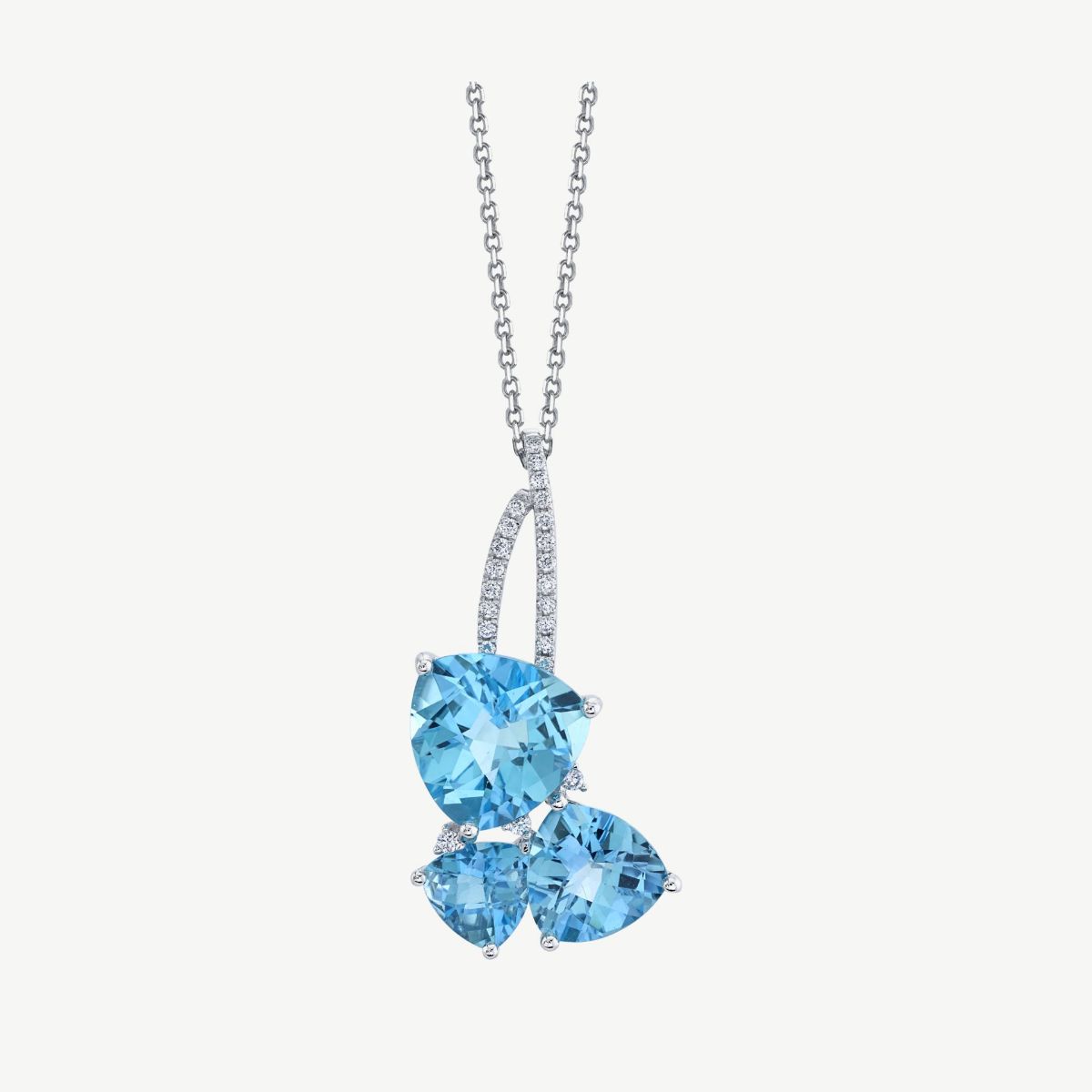 Picture of 14K White Gold Blue Topaz and Diamond Three Stone Pendant