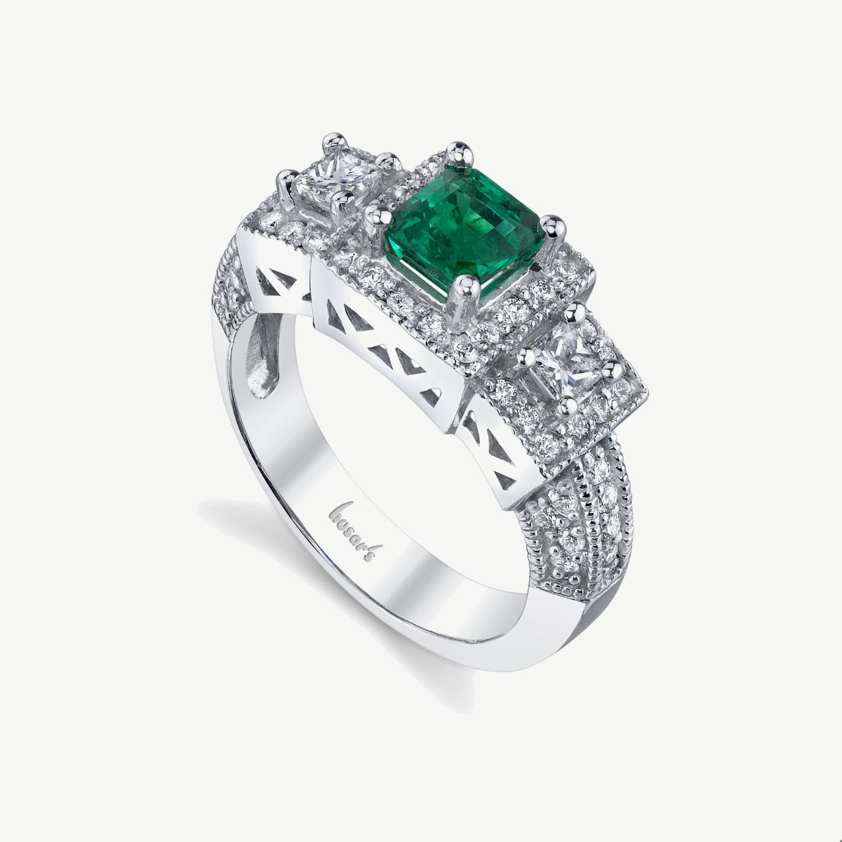 Picture of One-of-a-Kind Vintage Halo Emerald Three-Stone Ring