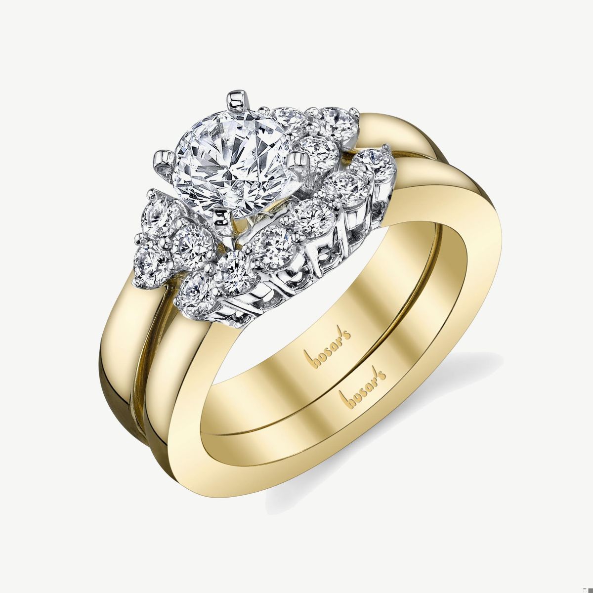 Picture of 14K Yellow Gold Cluster Prong Set Round Diamonds, Rounded Shank, and Comfort Fit Ring