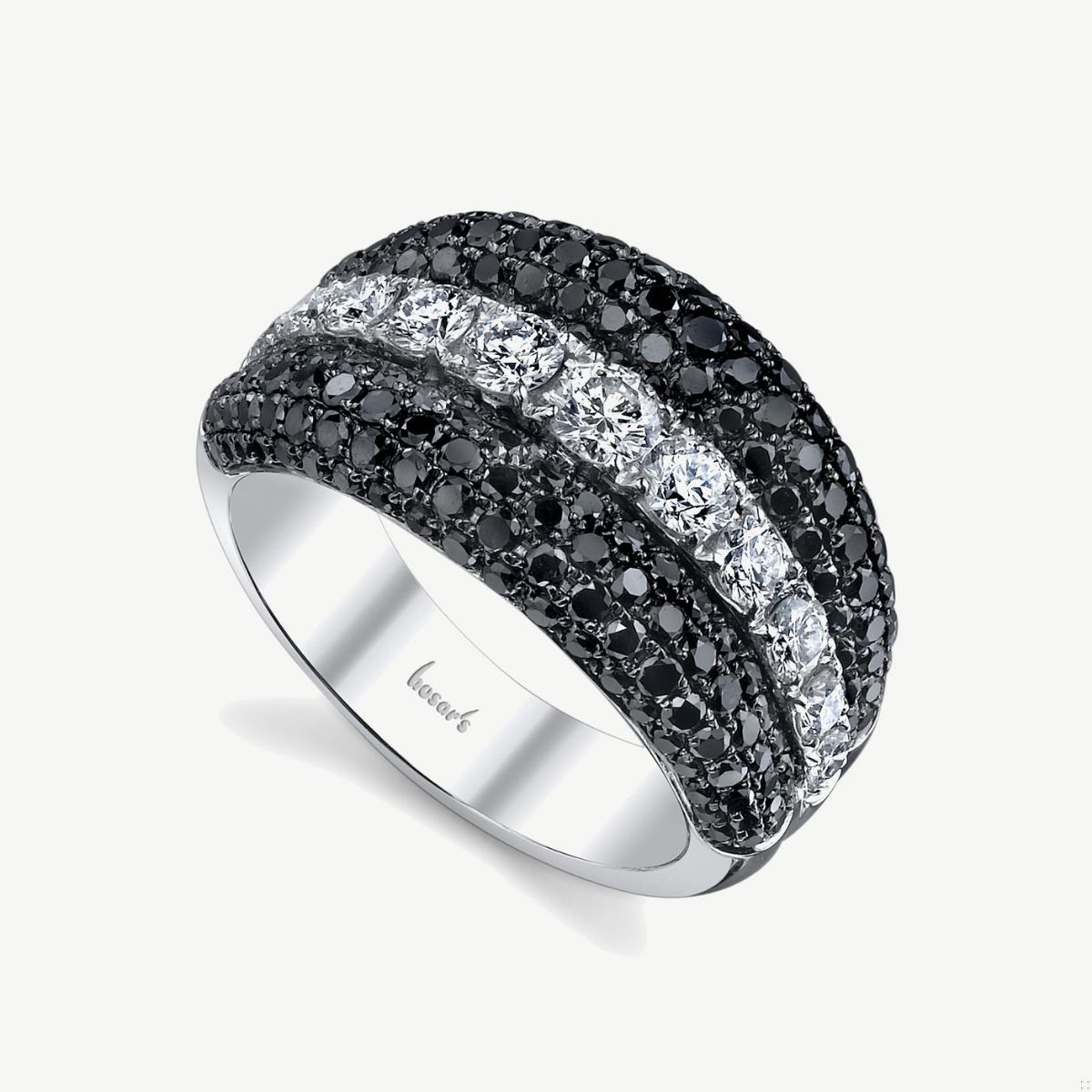 Picture of 14K White Gold Black and White Diamond Wide Anniversary Band