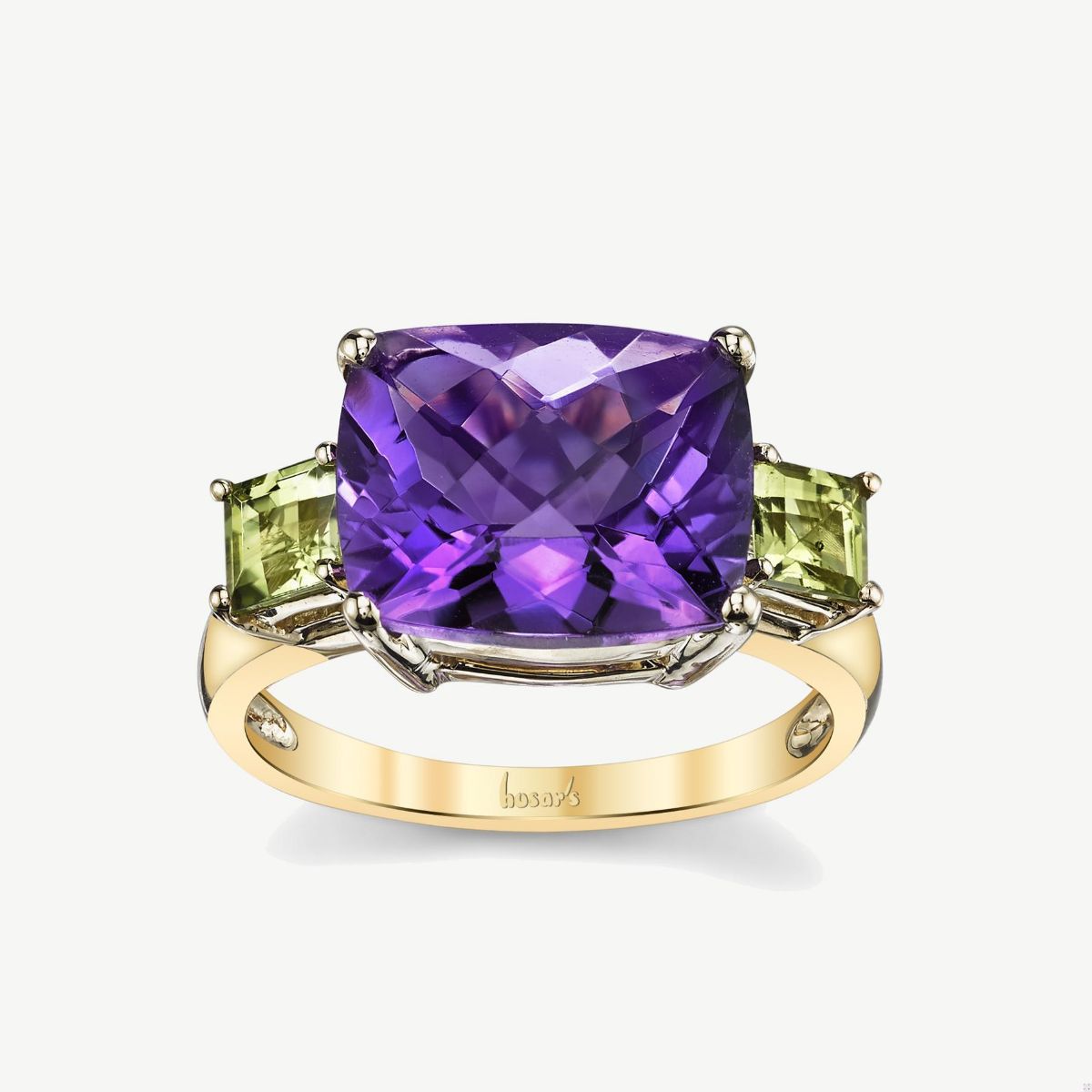 Picture of 14K White Gold Three Stone Amethyst and Peridot Ring 