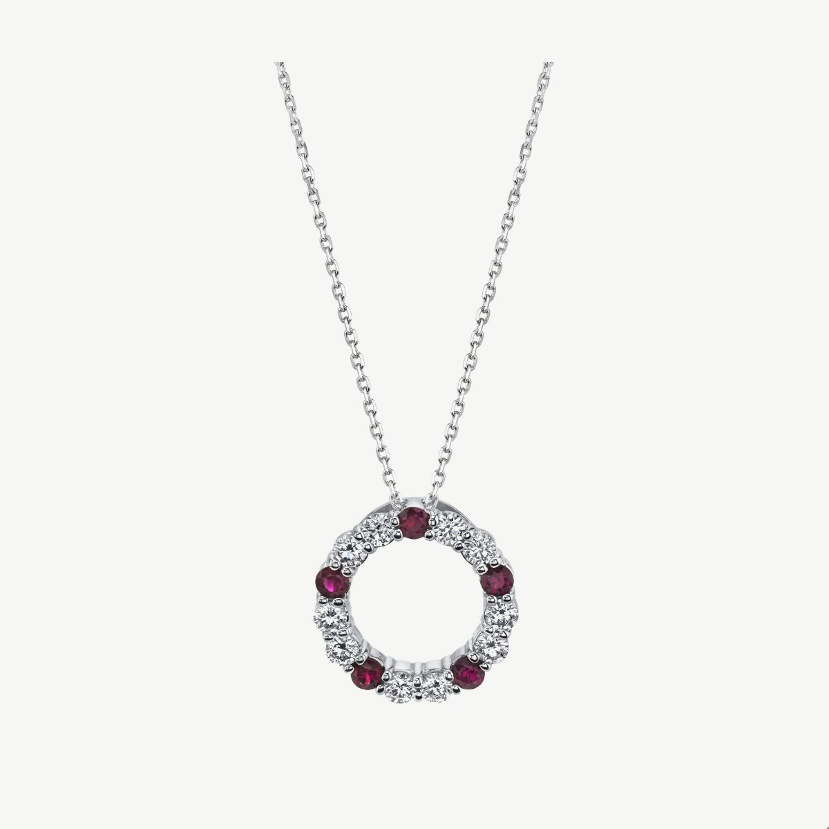 Picture of 14K White Gold Ruby Circle Pendant with Shared Prong Set Round Rubies