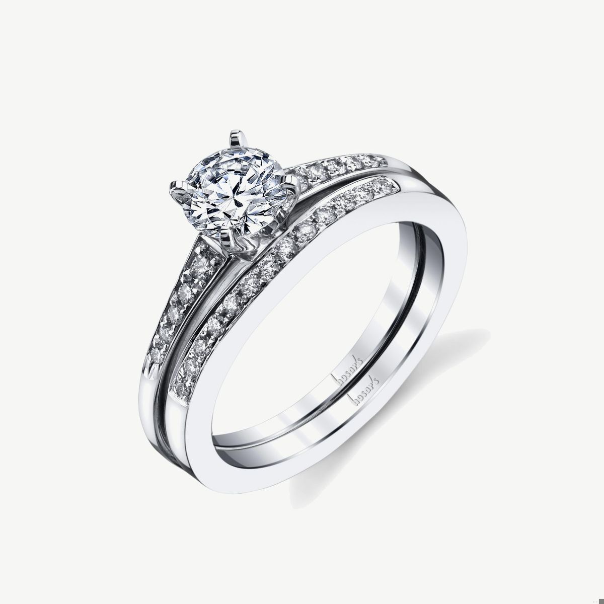 Picture of 14K White Gold Cathedral Ring with Graduated Prong Set Diamonds