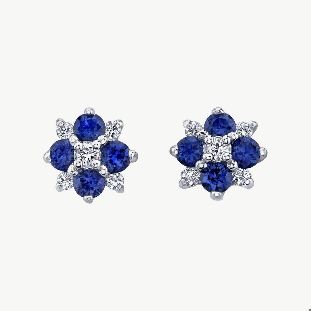 Picture of 14K White Gold Natural Blue Sapphire and Diamond Cluster Earrings