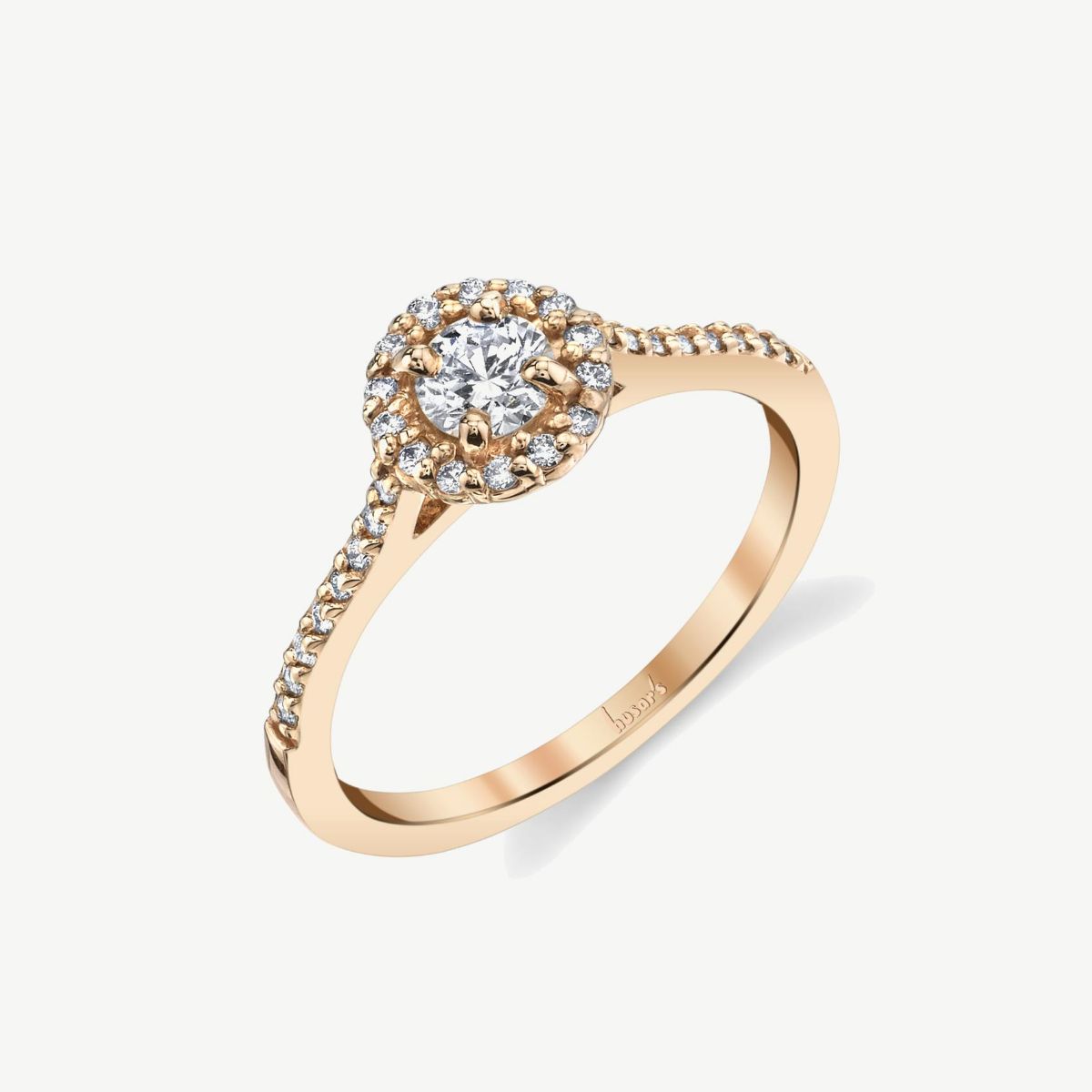 Picture of 14K Rose Gold Diamond Halo Cathedral Engagement Ring