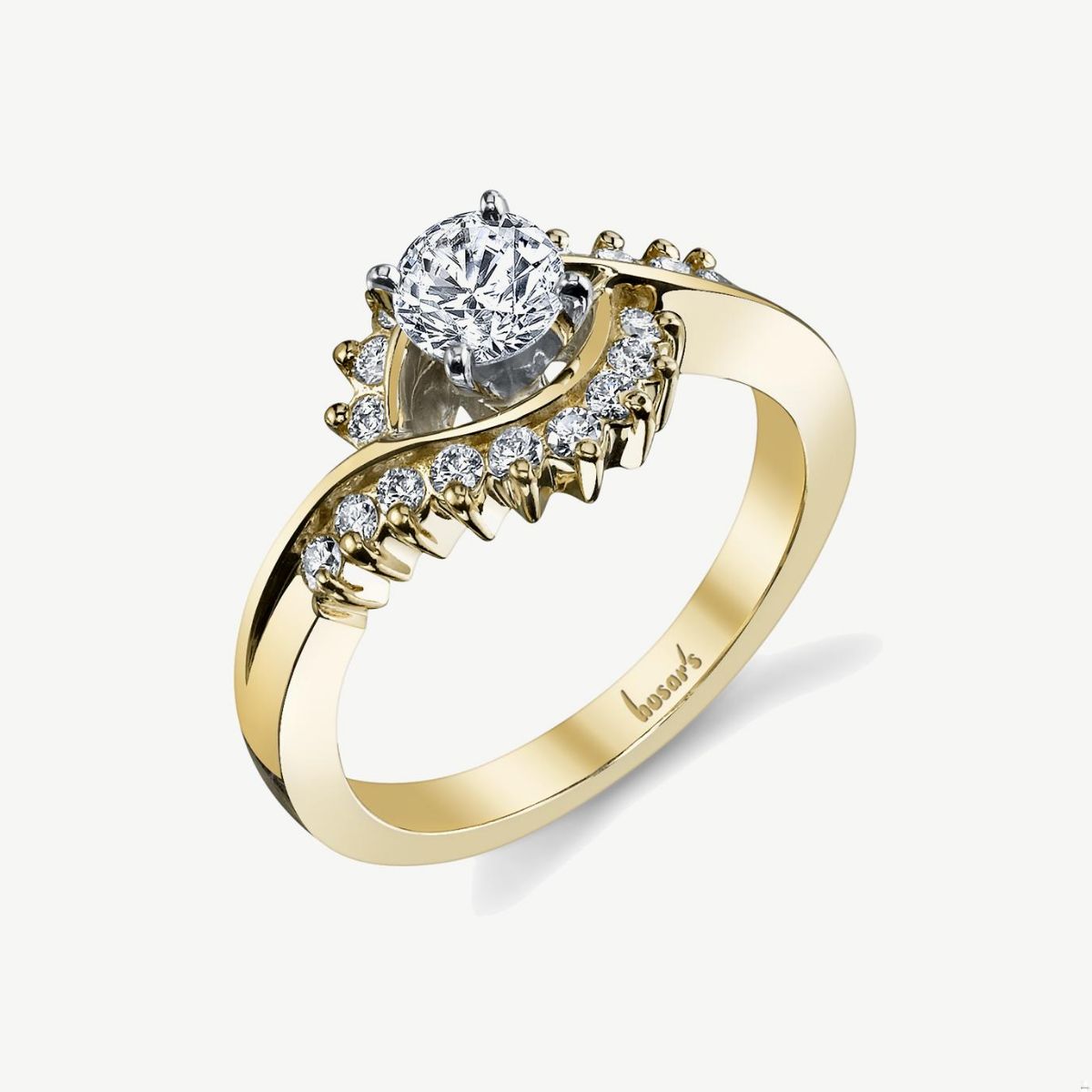 Picture of 14K Gold Bypass Swirl Prong Set Stones Engagement Ring