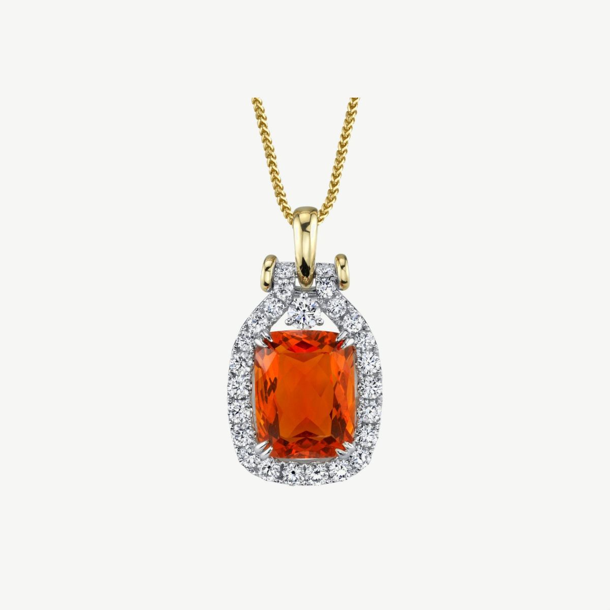 Picture of 14K White and Yellow Gold Fire Opal Halo Pendant