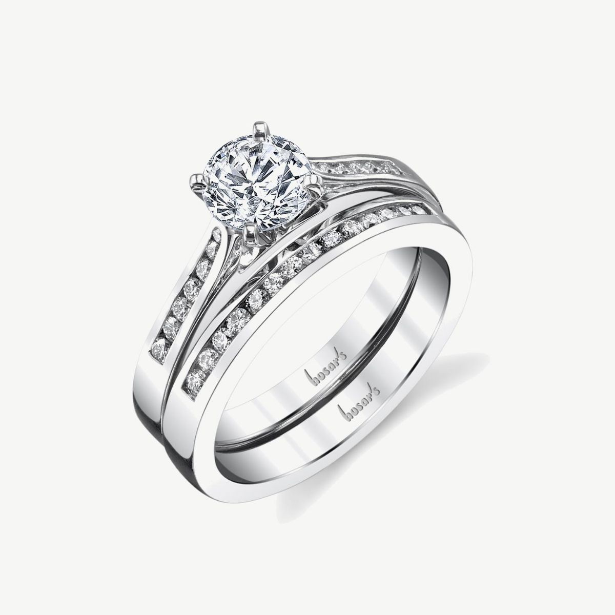 Picture of 14K Petite White Gold Cathedral Channel Engagement Set 