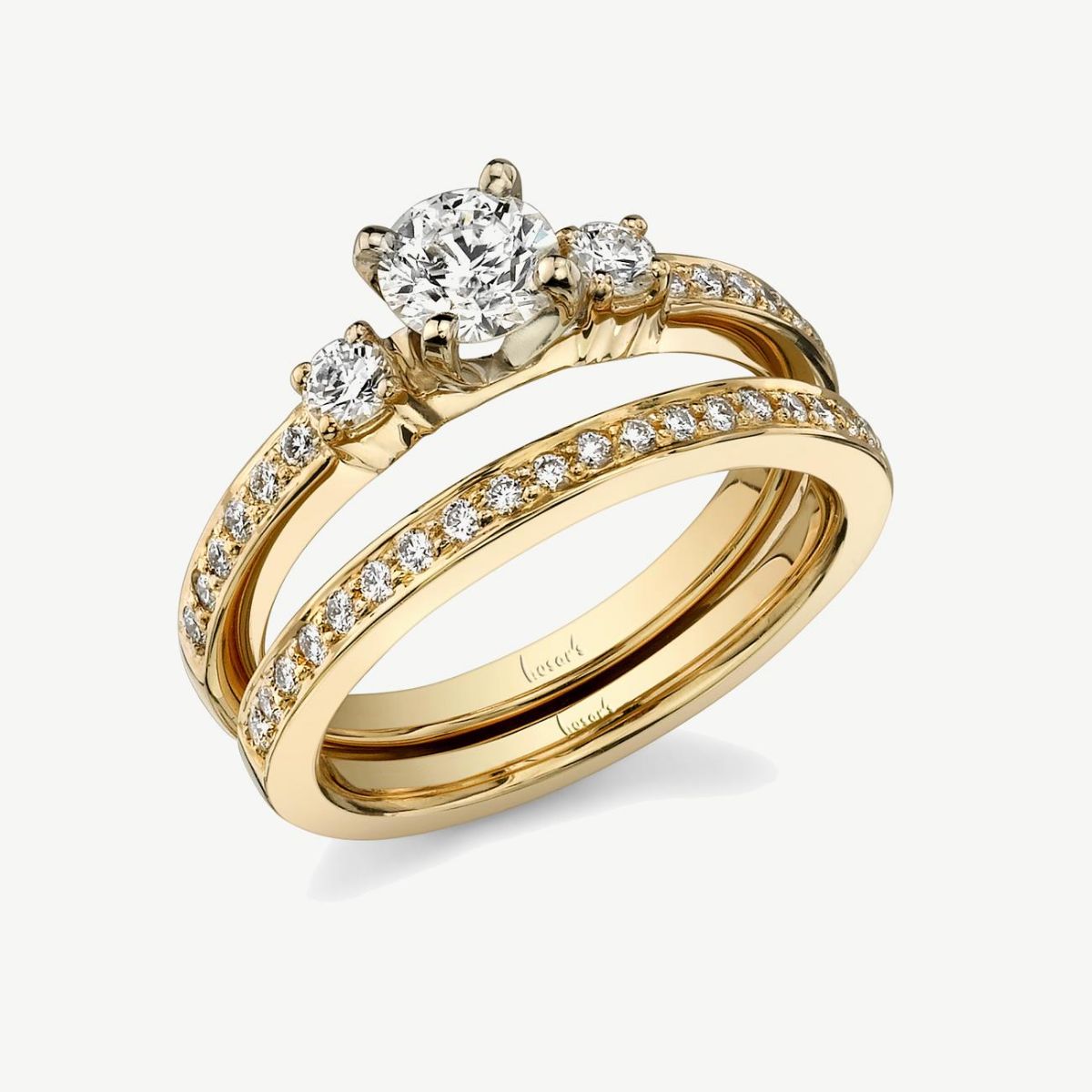 Picture of 14K Gold Three-Stone Diamond Ring with Prong Set Rounds