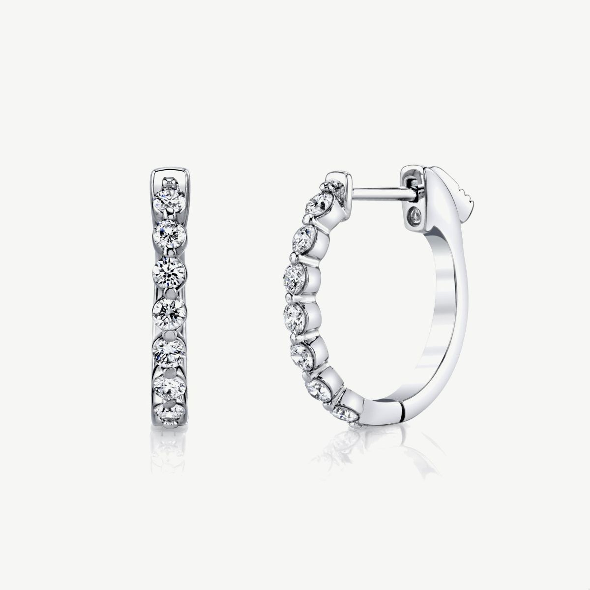 Picture of 14K Gold Diamond Hoop Earrings with Oval Shape and Single Shared Prong Set 14-2.30mm Round Diamonds