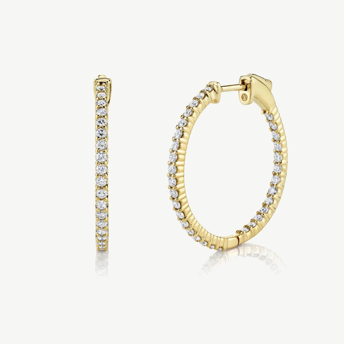 Picture of 14K Gold Inside Outside Diamond Hoop Earrings with Shared Prongs